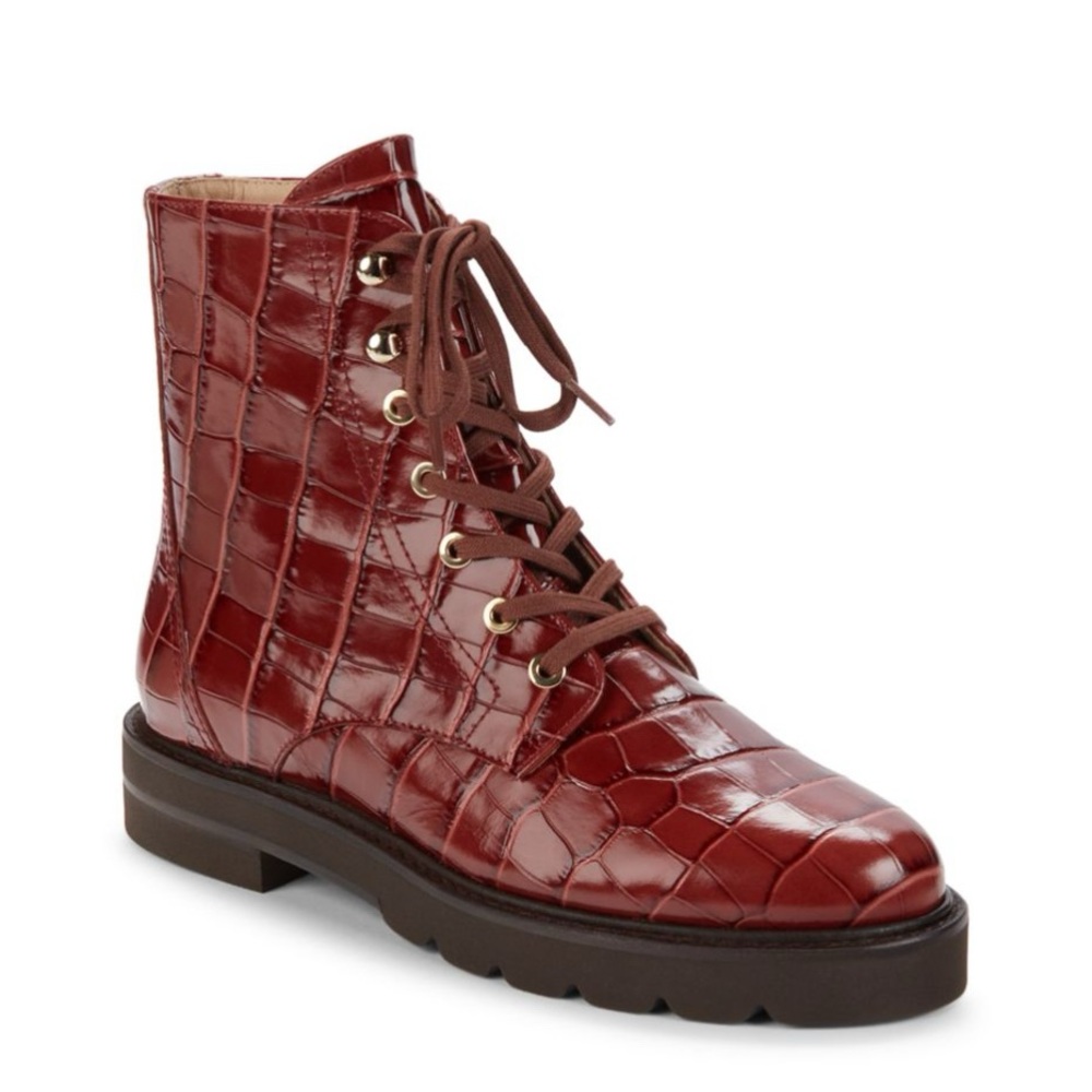 STUART WEITZMAN Mila Croc-Embossed Leather Boots US 6.5